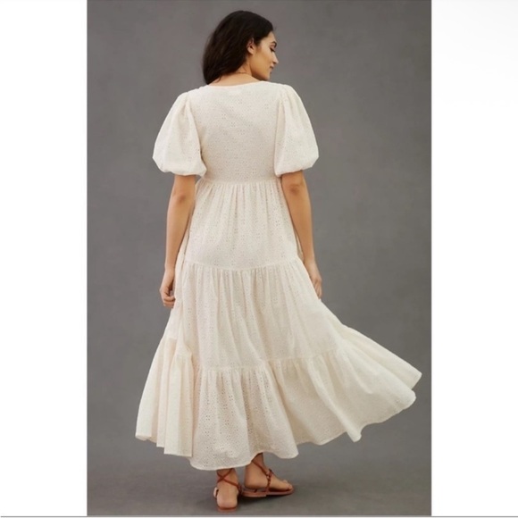 ANTHROPOLOGIE MOTHER Off White Eyelet Puff Sleeve Tiered Maxi Dress M NWT - Picture 8 of 9